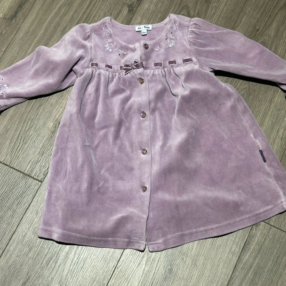 Vintage Le Top Lavender Purple  Velvet Button-Front Girls Dress